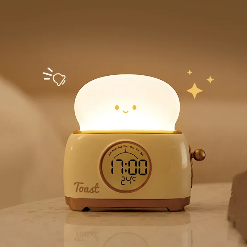 Digital LED Alarm Clock for Kids Cute Sleep Trainer Night Light Temperature Display Snooze USB Rechargeable Bedside Bedroom Gift