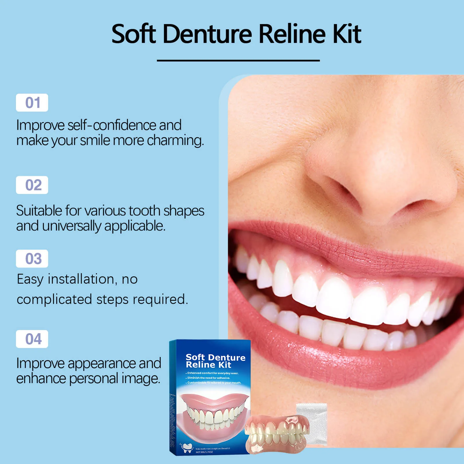 Soft Denture Reline Kit n and Women No Dental Visit Necessary for Cosmetic Teeth Protect Your Teeth