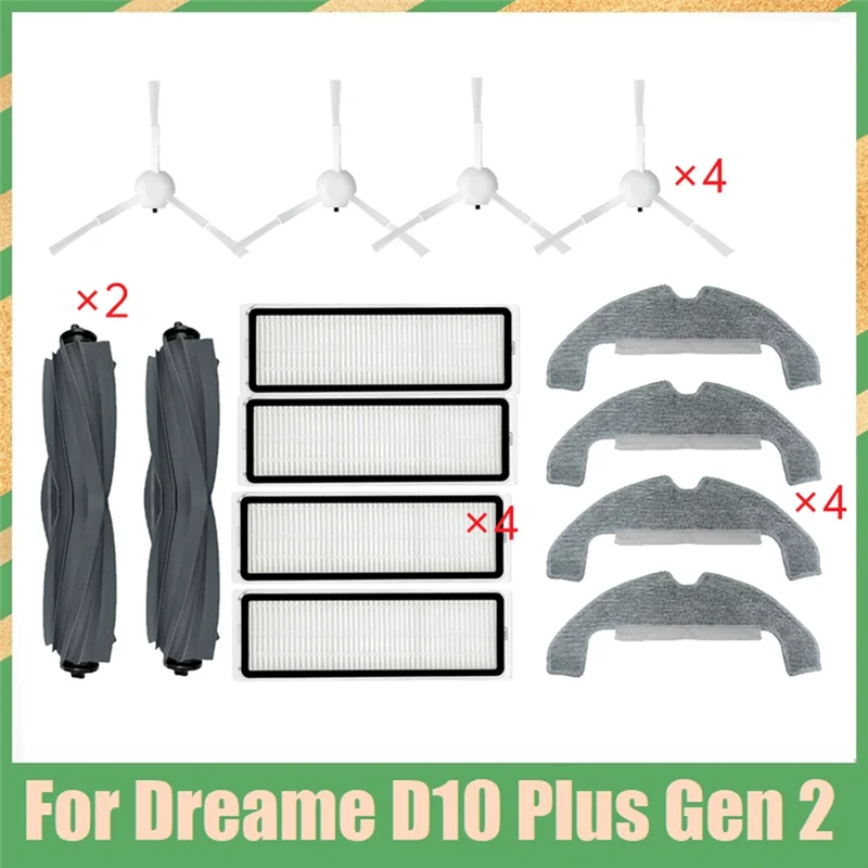 Dreame D10 Plus Gen 2 RLD32GD용 ABGP-고무 브러시 및 유지 관리 키트: 사이드 브러시, Hepa 필터, 걸레 천 포함