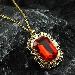 Shinny Ruby Necklace Red Stone Glossy Gold Color Pendant Adornment Vintage Jewelry Zinc Alloy Accessories for Fans Gift