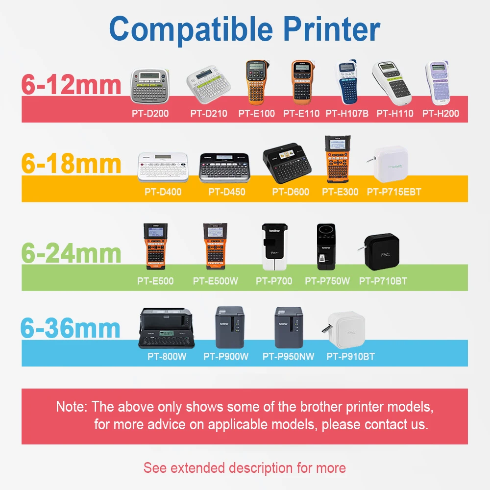 6mm 9mm 12mm 18mm 24mm Laminated Label Tape Compatible Brother P-Touch TZe TZ 231 131 Laminated Label Tape for Brother PT-H107B