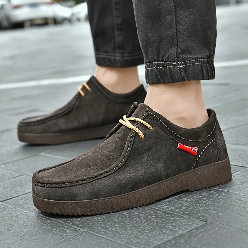 Autumn Men Casual Shoes Suede Leather Work Male Lace-up Flats Sneakers Platform British Business Party Dress Shoes