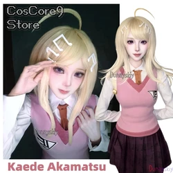 Anime Dangaronpa Kaede Akamatsu Cosplay Kostum Tank Top Short Skirt Pleated Skirt JK School Uniform Halloween Party Set