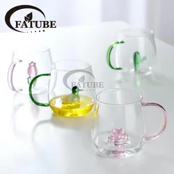 3D Rose Glass Cup with Handle Household Breakfast Cup for Juice Coffee Clear Mug Cute Tea Milk Cup Glass Goblets