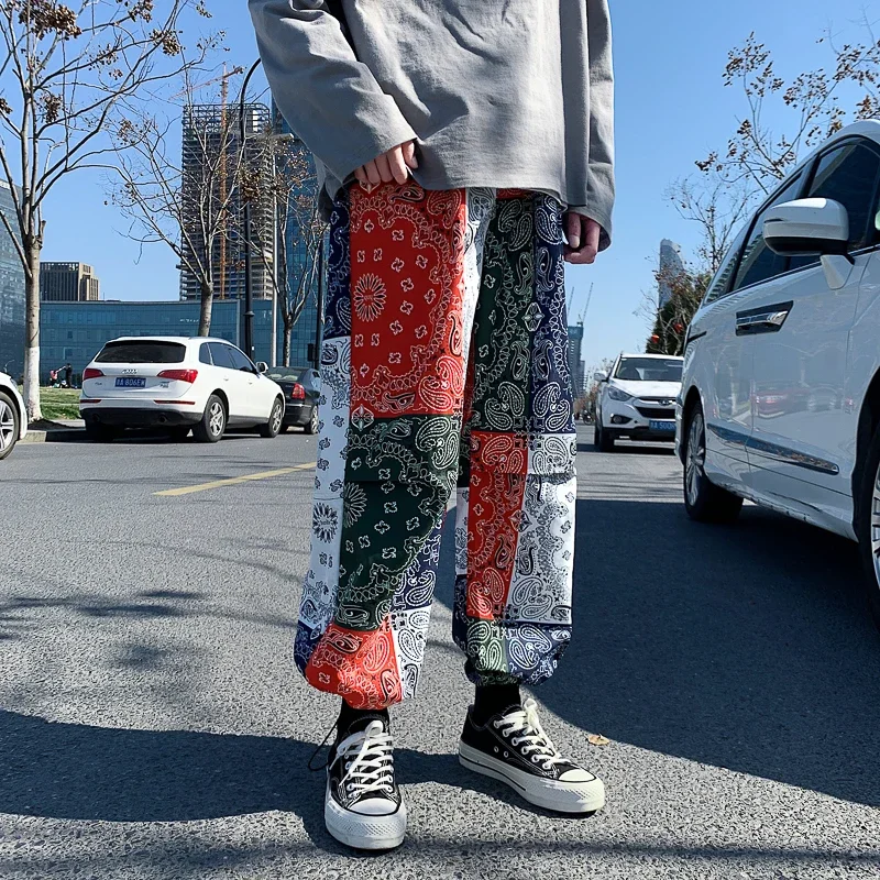 Japanese Streetwear Fashion Paisley Mens Pants Sweatpants Tracksuit Harajuku Trousers Hip Hop Social Club Outfits Baggy Pants