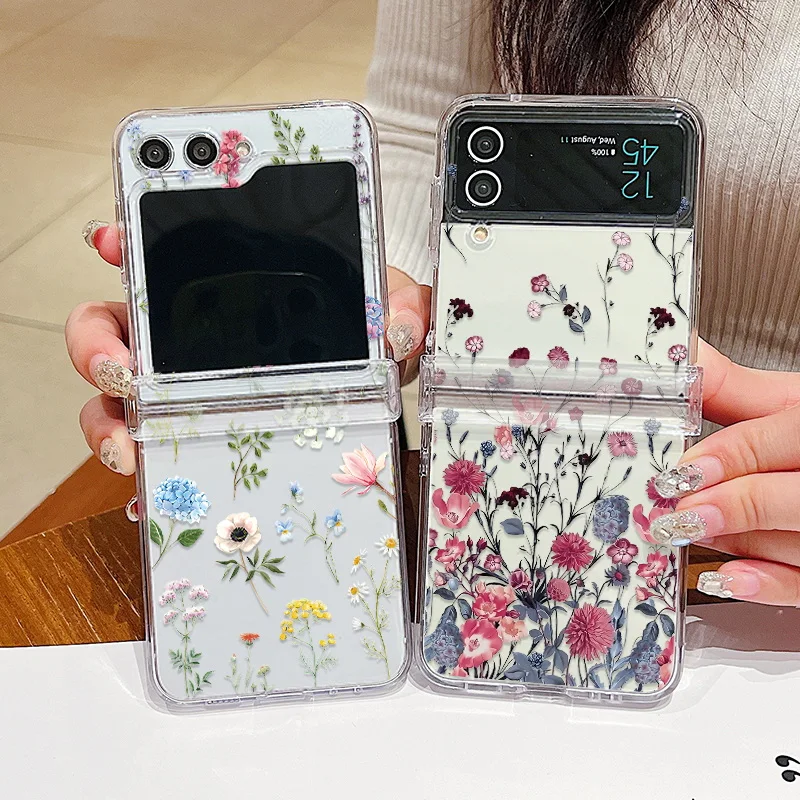 Blumenmuster-Faltetui für Samsung Galaxy Z Flip8 Flip7 FE Flip6, transparente, stoßfeste Hülle für Samsung Galaxy Z Flip 8 7 5 4 3 – Detail 9