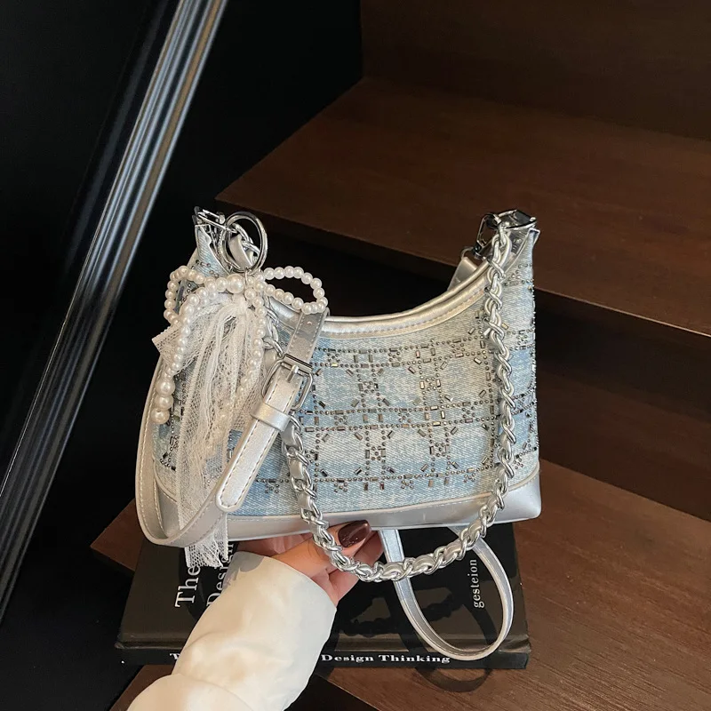 

2025 New Fashion Designer Shoulder Bag - Rhinestone Chain Crossbody Bag for Women, Stylish Underarm Purse, Premium Work Tote