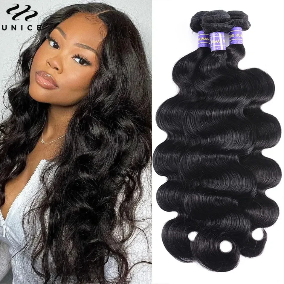 Unice Hair 8A Grade Body Wave Bundles 3/4 Bundles Deal 100% Human Hair Bundles Sew In Extensions Quick Weaves