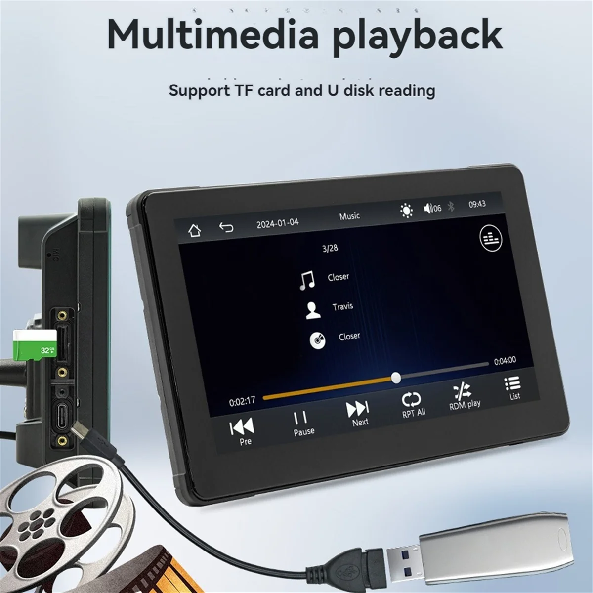 

7 Inch Motorcycle Dash Camera DVR Car GPS Navigator High-Definition IPS Screen Dual Bluetooth Carplay Car MP5 Player