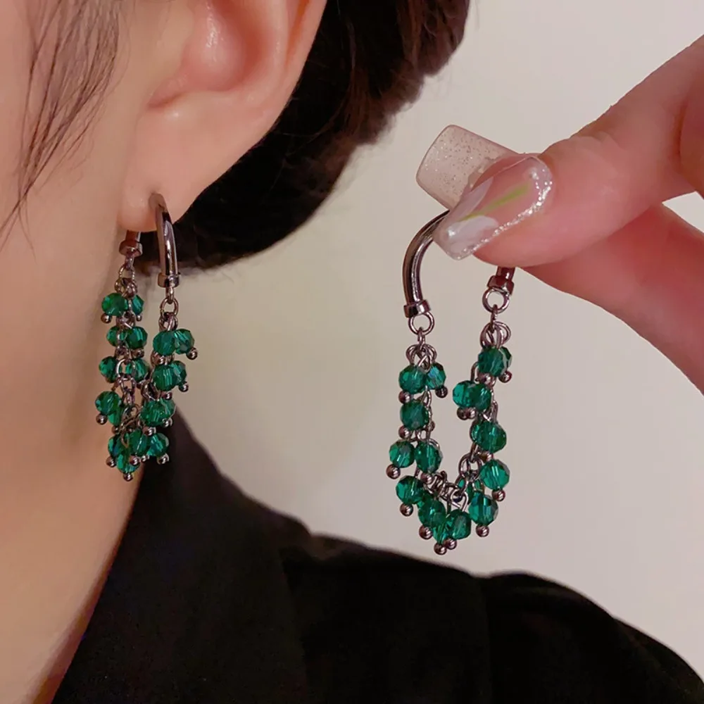 Temperament Red Emerald Green Crystal Grape Cluster Drop Hoop Earrings for Women Fashion Party Wedding Statement Jewelry Gifts