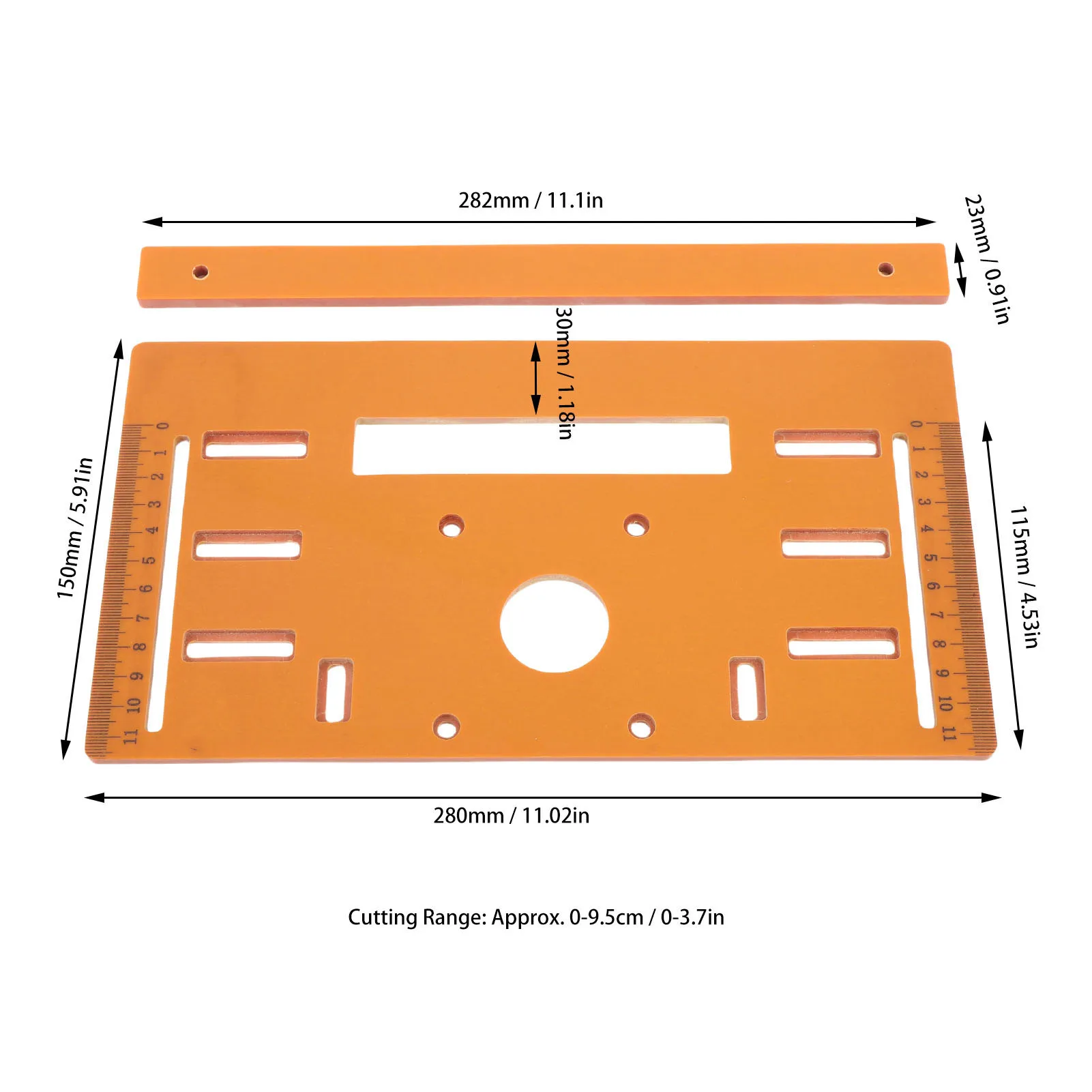 Cutting Machine Base Board 90° and 45° Cut Punching Design 28x15cm 0-9.5cm Range Circular Saw Base Plate for Woodworking Tasks