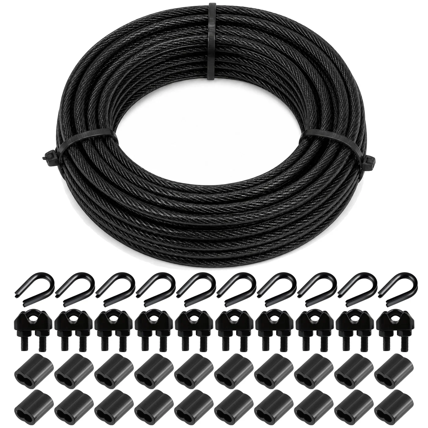100FT 3mm 7x7 Wire Rope With Loop Sleeve And Steel Thimble For Deck Railing System, Outdoor Hanging Kit,Clothesline