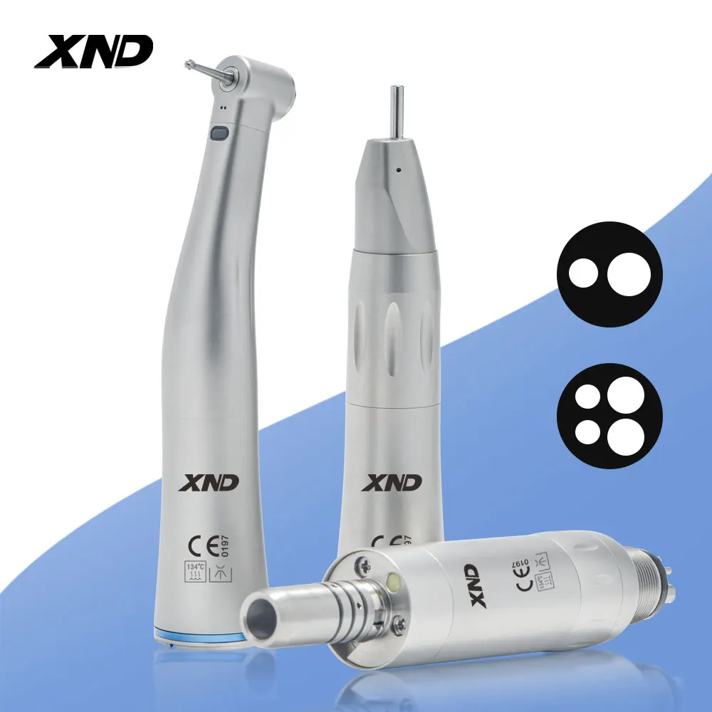 XND Dental  Low Speed Handpiece Set Contra Angle Straight Handpiece with Fiber Optic Self-illuminating Air Motor with LED Light