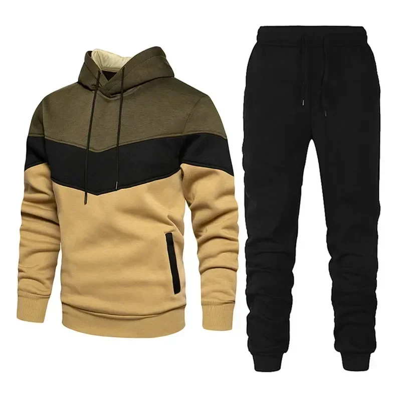 2024 New Men's Fashion Casual Street Sports Running Set Spring and Autumn Color blocked Hoodie Sports Pants Two Piece Set