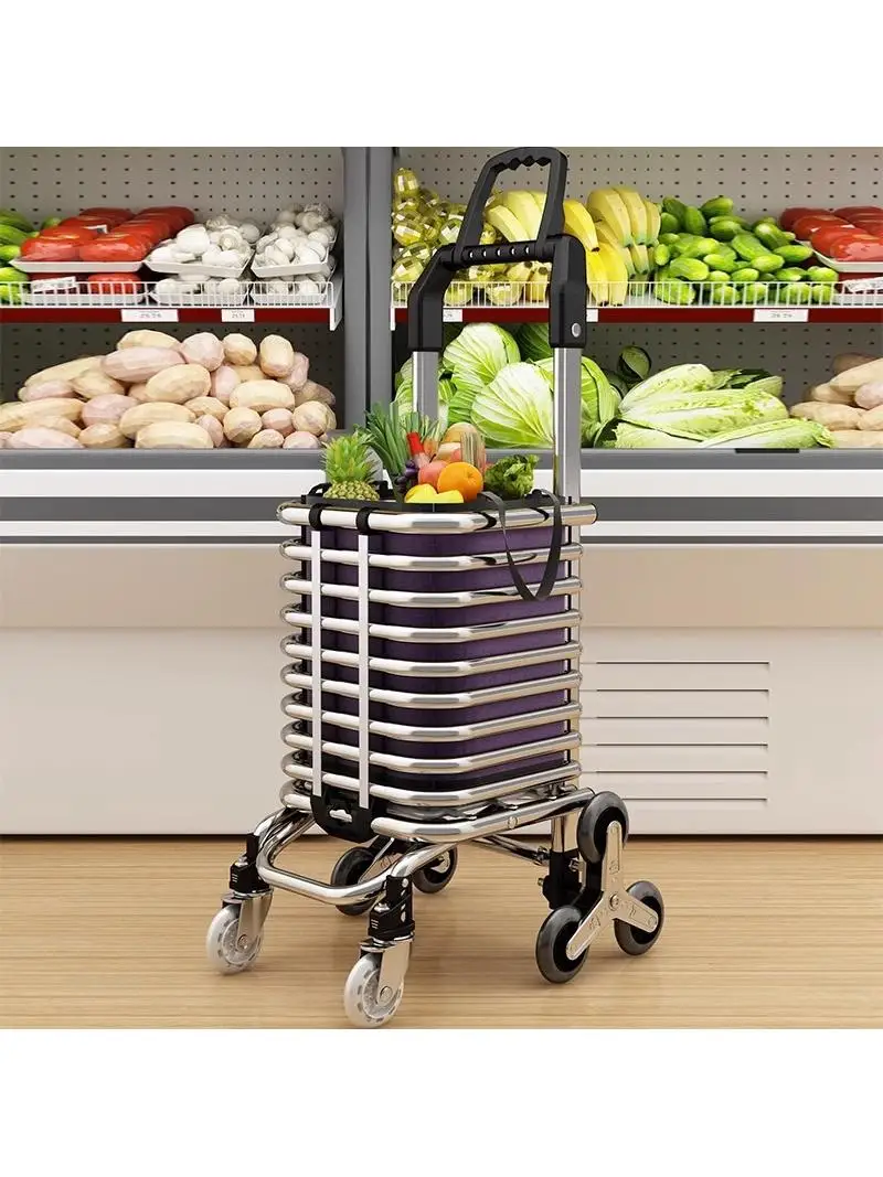 ポータブル折りたたみ式手引きショッピングカート軽量階段昇降野菜購入用小型プルカート高齢者用押しカート