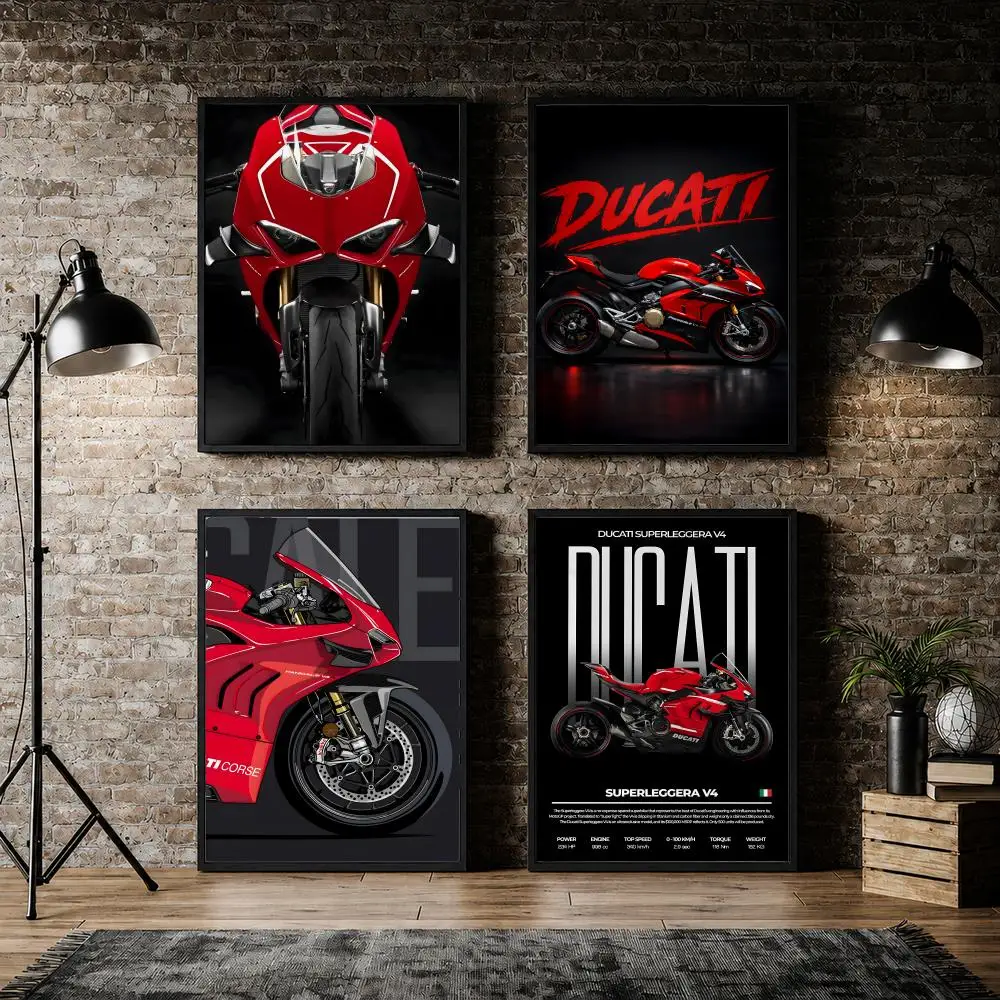 Sport Motorcycle D-Ducati Superbike Poster PVC HD Peel and Stick Modern Poster Home Office Living Room Dining Room Wall Decor