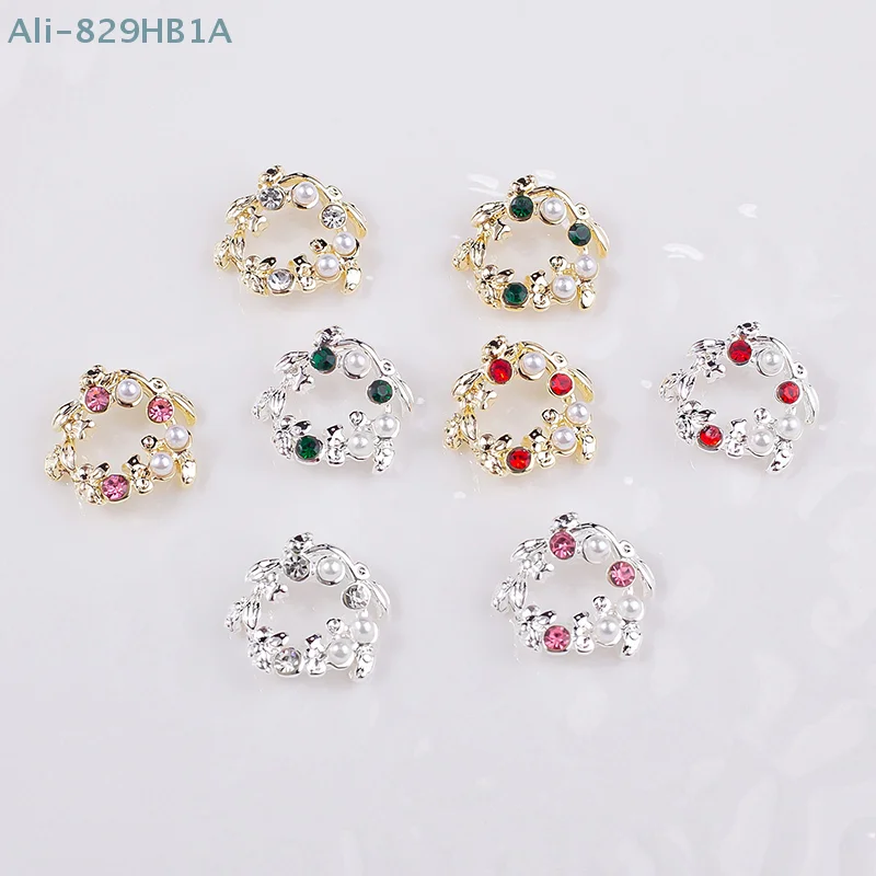 5 Stück Mokka Blumenkranz Perle Zirkon Nail Art Charms Strass Weihnachtskranz Design Kristalle Schmuck Nail Art Dekoration