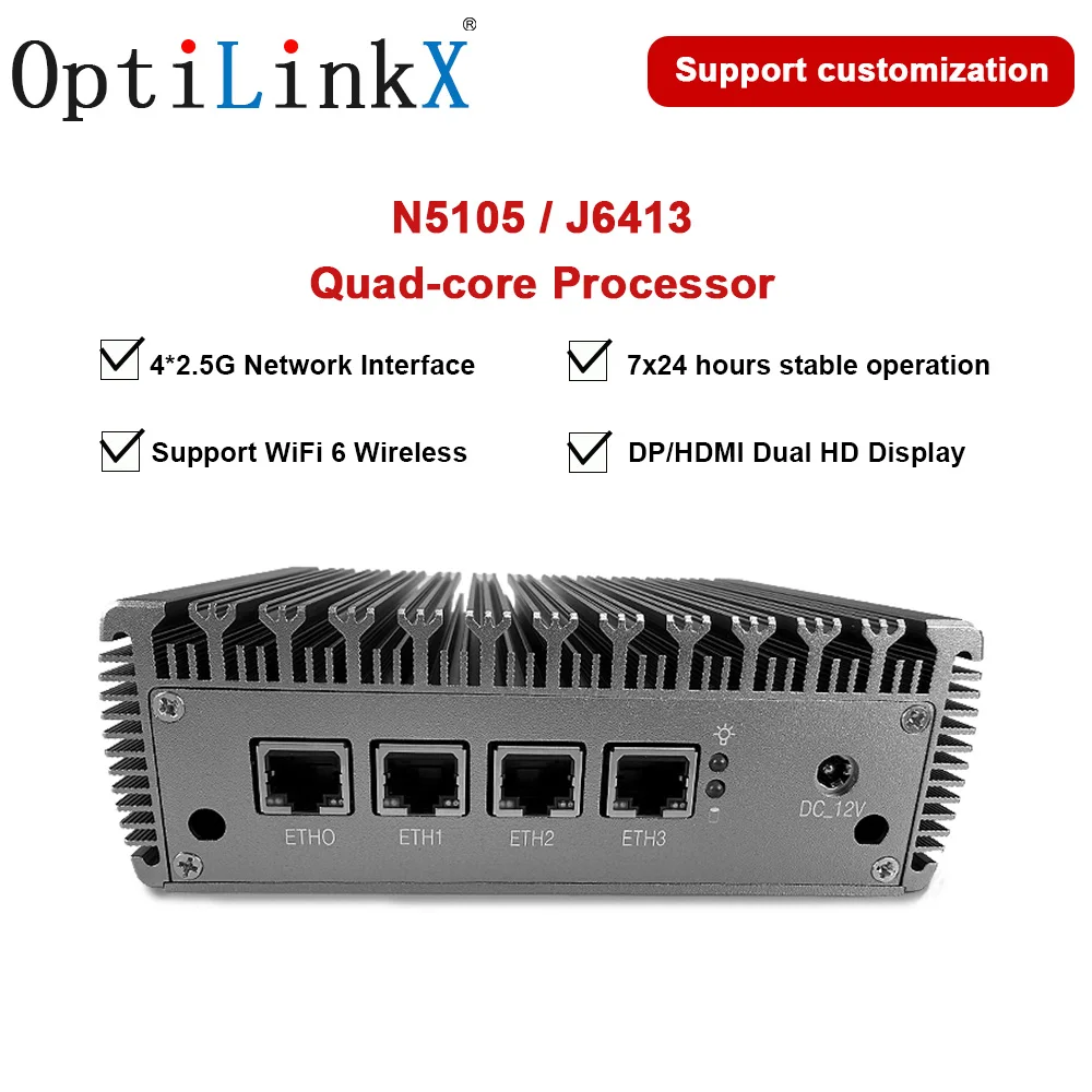 OptiLinkX ワイヤレス Wifi6 ギガビット デュアル周波数 2.5G ネットワークポート N5105 ソフトルーティング ミニPC J6413 産業用制御ホストルーター