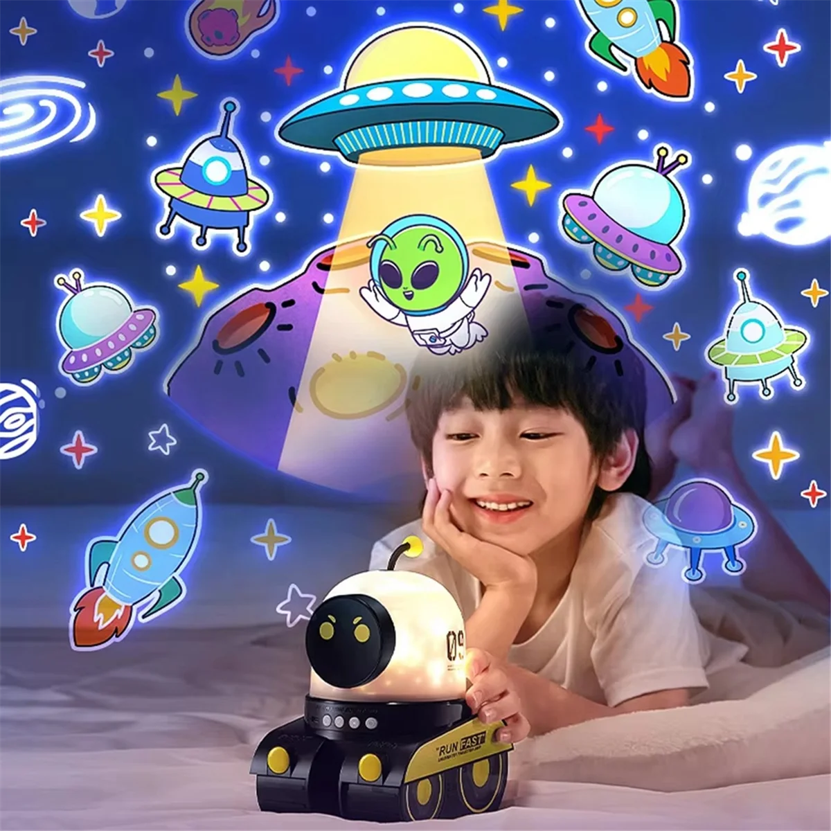 Y34A Star Projector Night Light for Kids,Cartoon Robot Car Projection Lamp Gift for Birthday,Christmas Celebration Room Decor