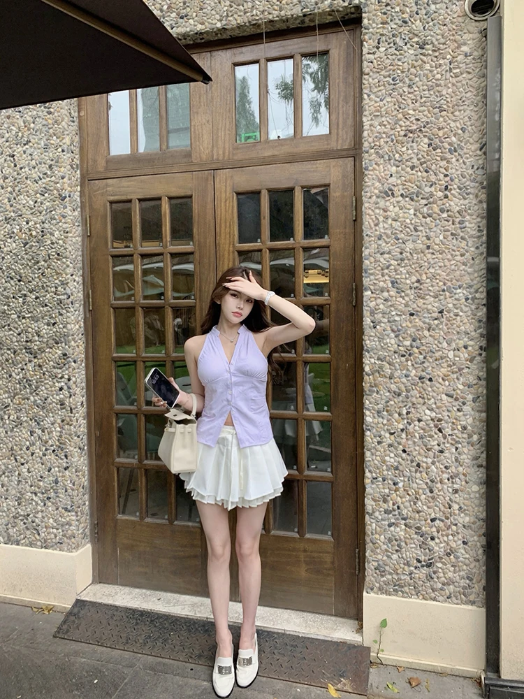 

Юбка PiRui Ele с плиссировкой, завышенной талией и мелкими белыми цветами, модная юбка средней длины для женщин