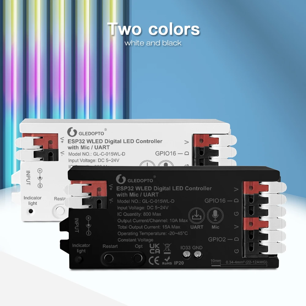 ESP32 WLED LED Controller Mic UART scarica musica suono dinamico RGB WiFi fai da te WS2811 WS2812 SK6812 TM1814 WS2813 WS2815