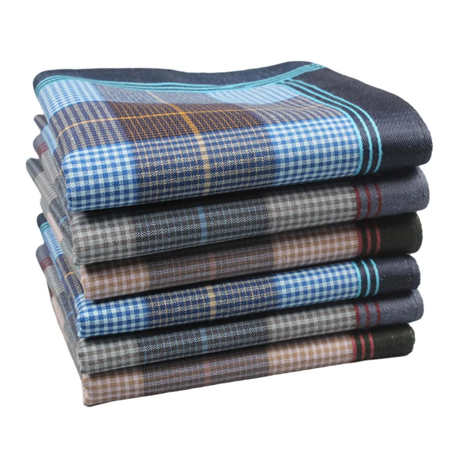 6pcs Gentlemen’s Cotton Plaid Handkerchiefs Large Pocket Square for Suit Wedding Party Gift
