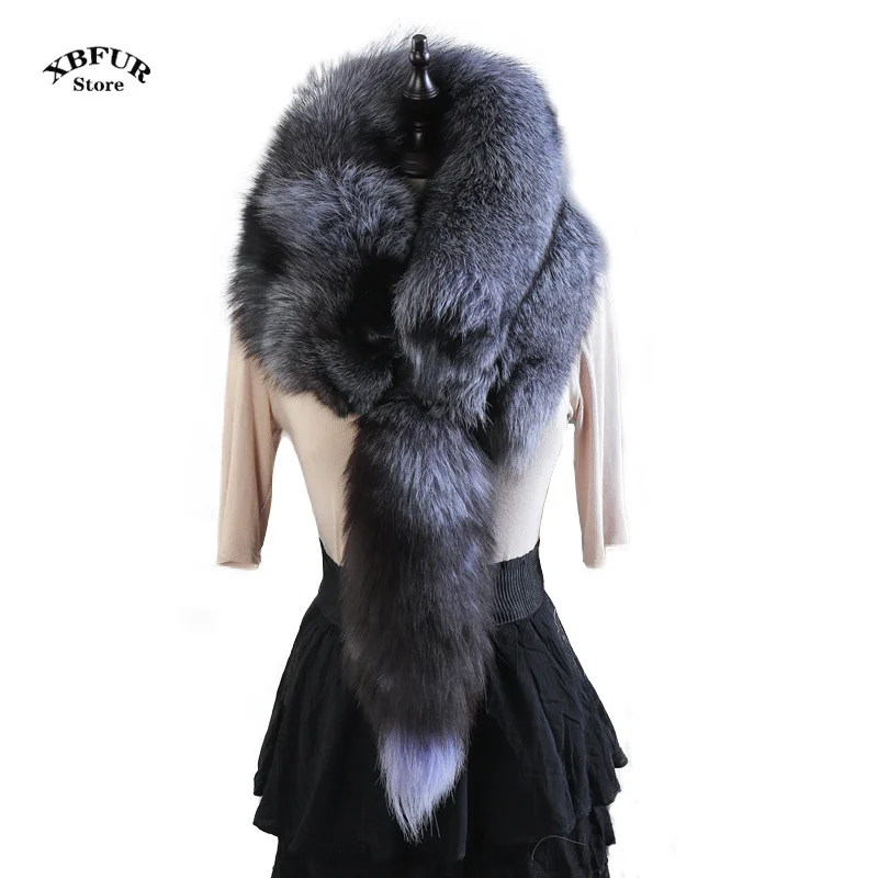 2024 Fashion Luxury Brand Women Real Winter Fox Fur Scarves Natural One-Piece Fox Fur Collar Warm Soft Party Real Fox Fur Scarf