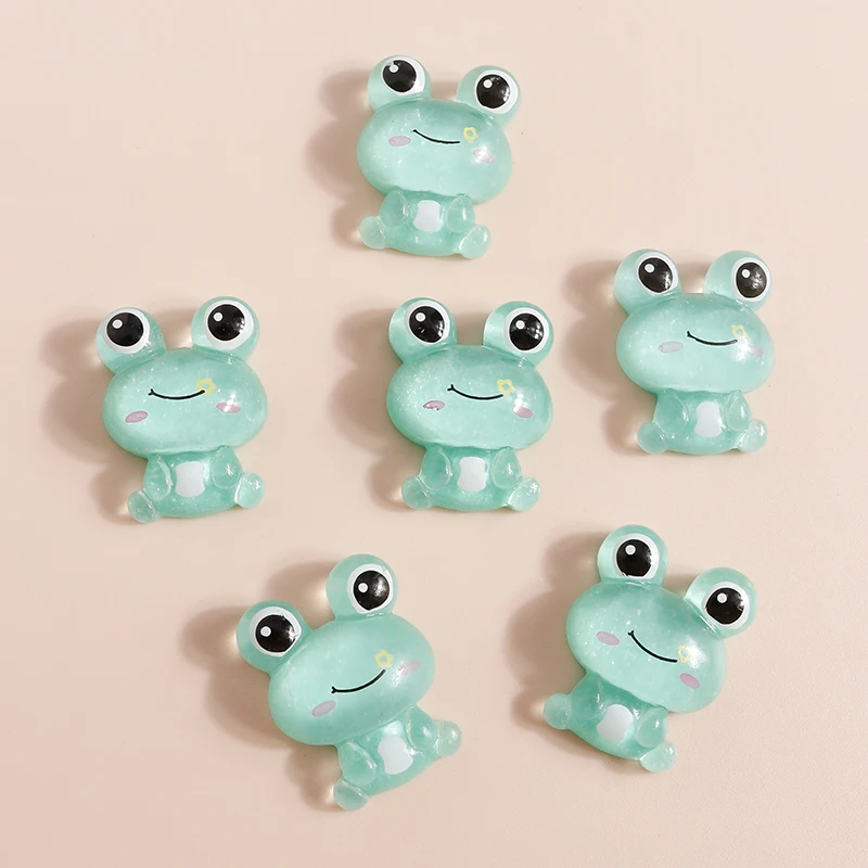 Leslie 10 Stück Niedliche Frosch-Anhänger aus Kunstharz, Flache Cabochons für Haarschleifen-Dekoration, DIY Schmuckherstellung Zubehör – Detail 6
