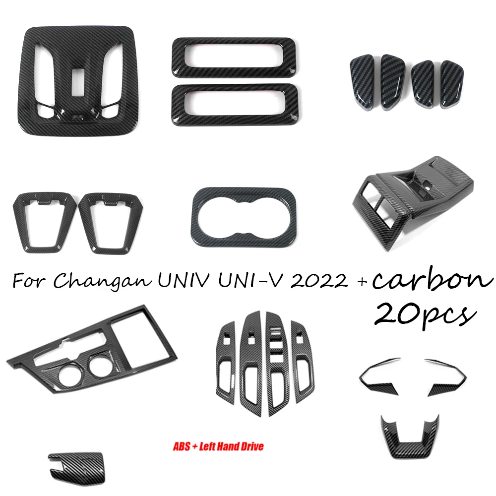 For Changan UNIV UNI-V 2022 2023 2024 Carbon Gear Shift Panel Window Switch Cover Trim Reading light Water Cup Holder Accessorie