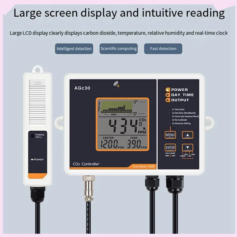 B24B Agc30 Smart CO2 Controller Dual Channel NDIR CO2 Sensor Day Night Carbon Dioxide Detector For Greenhouse US Plug