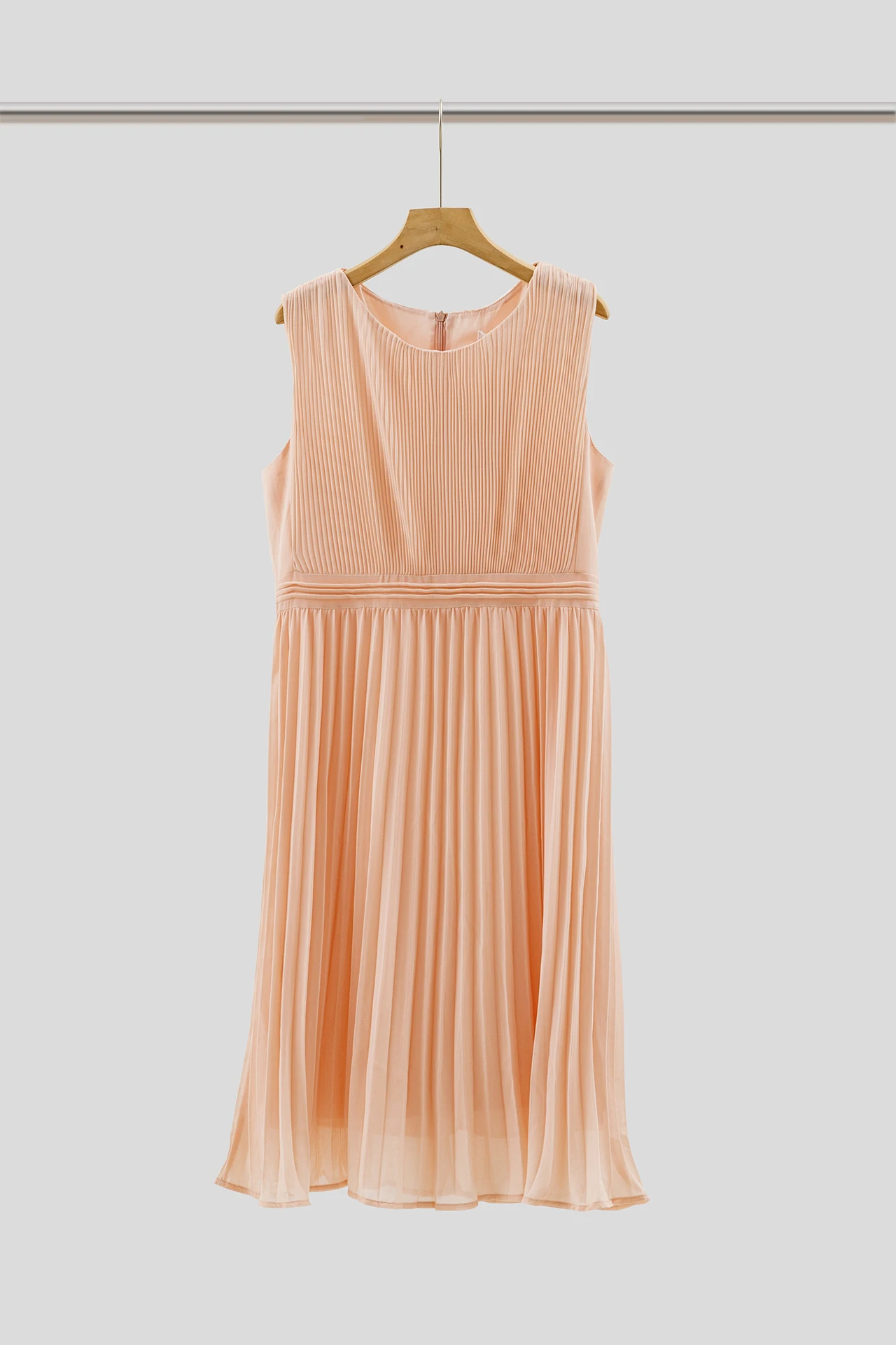 Zipper Chiffon Pink Pleated Women Dress 2024 New Casual O-neck Solid Color Sleeveless Tank Dresses Fashion Chic Female Clothing