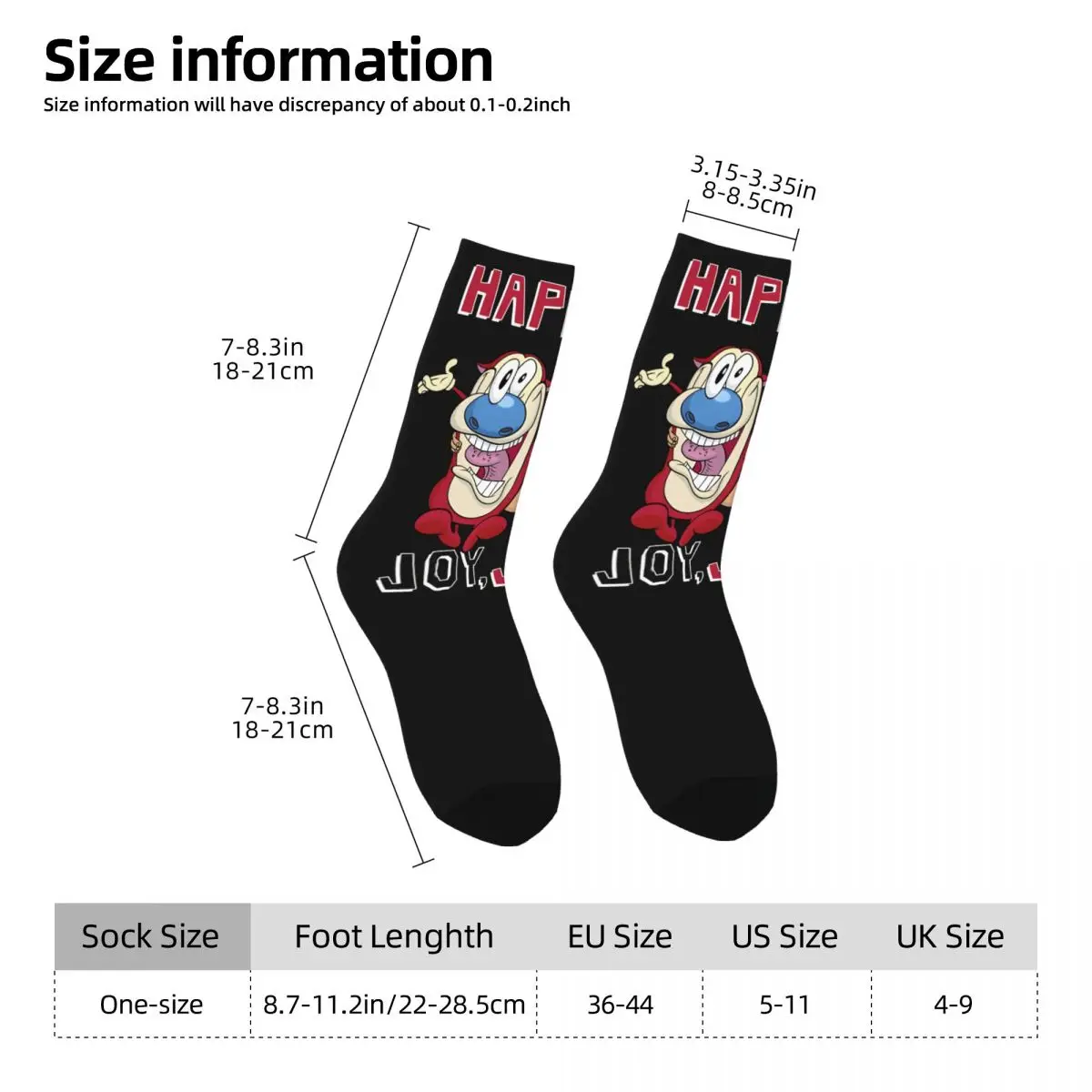 Vintage BFF's Happy Happy Joy Joy Ren and Stimpy Unisex Winter Socks Warm Happy Socks Street Style Crazy Sock