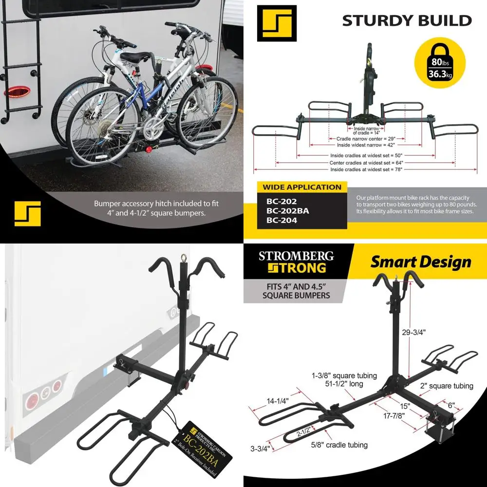 

BC-202BA 2-Bike Platform Style Hitch Mount Foldable Bike Rack with Bumper Adapter for 2" Hitch or RV Bumper