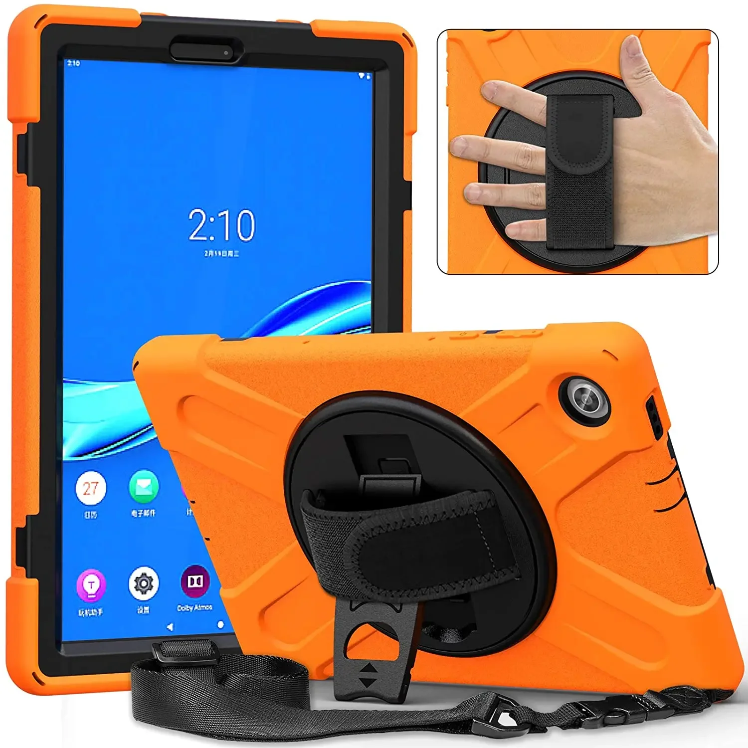 For Lenovo Tab M10 HD 10.1 Case Heavy Duty Shockproof Cover Tab M10 TB-X605X/X505F M8 8705F Kickstand Handle Shoulder strap Case