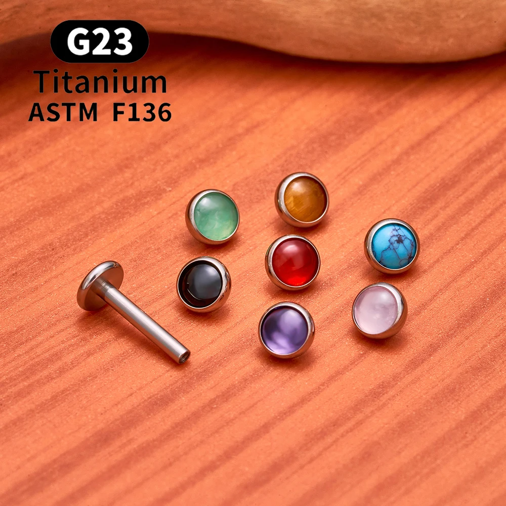 1/10PCS ASTM F136 Titanium Circular Labret Lip Stud Earring with Natural Stone Ear Tongue Nose Cartilage Tragus Piercing Jewelry