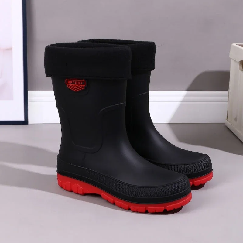 

Мужская обувь на низком каблуке плюс большого размера до середины икры, фермерские пластиковые галоши, городские водонепроницаемые модные непромокаемые сапоги из ПВХ для взрослых с грязевой резинкой для мужчин