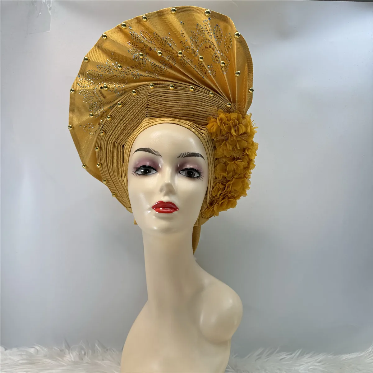 

Nigeria Head Ties Wedding Party Headgear Elegant African Headtie Turban Already Made Women's Auto Gele Female Head Wraps 23A08