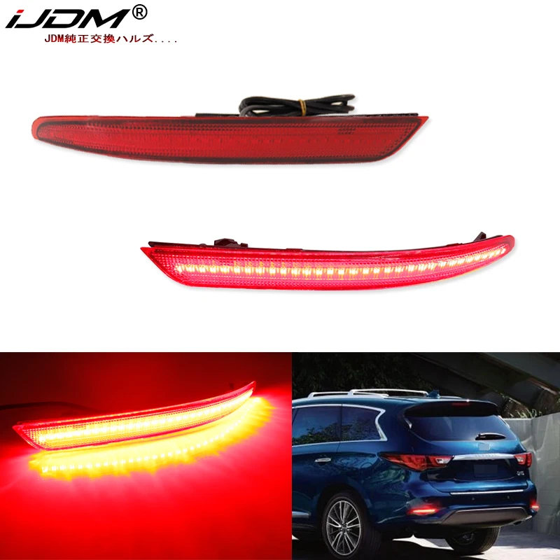 

2pcs For INFINITI QX60 Bumper Reflector Lights Function as Tail, Brake & Rear Fog Lamps Sequential turn signal lights 2016-2020