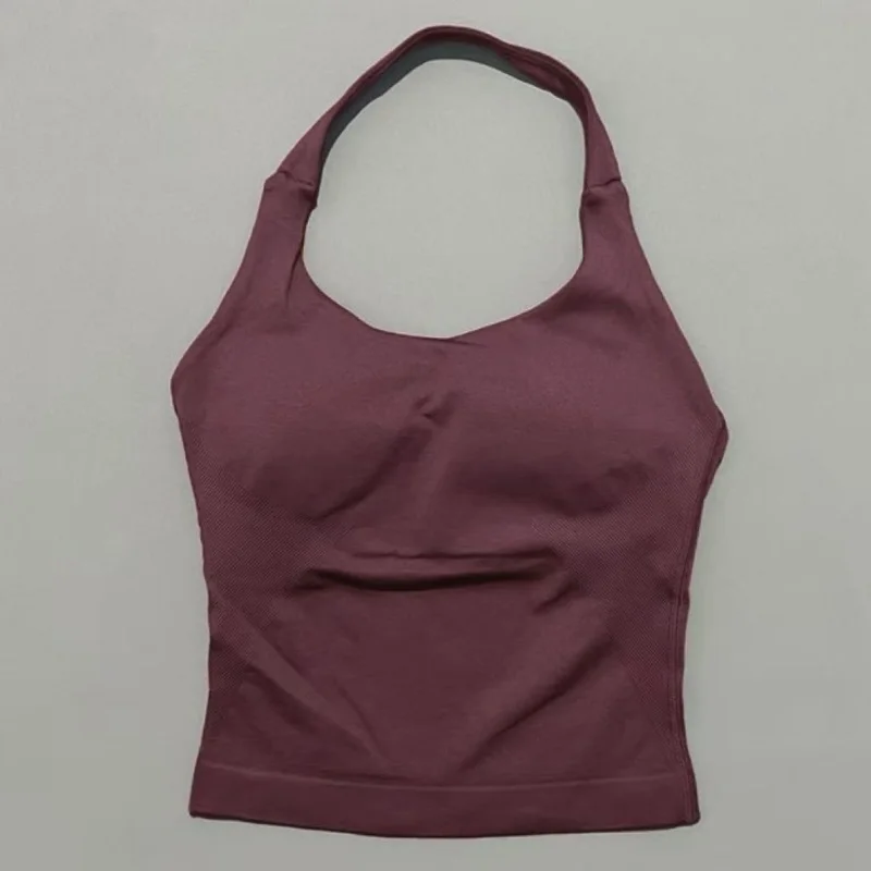 HISTELLO Sports Halter Top Df Solid Women Seamless Yoga Vest Built-in Removable Bra Running Activewear Gym Workout Tank Tops image 6