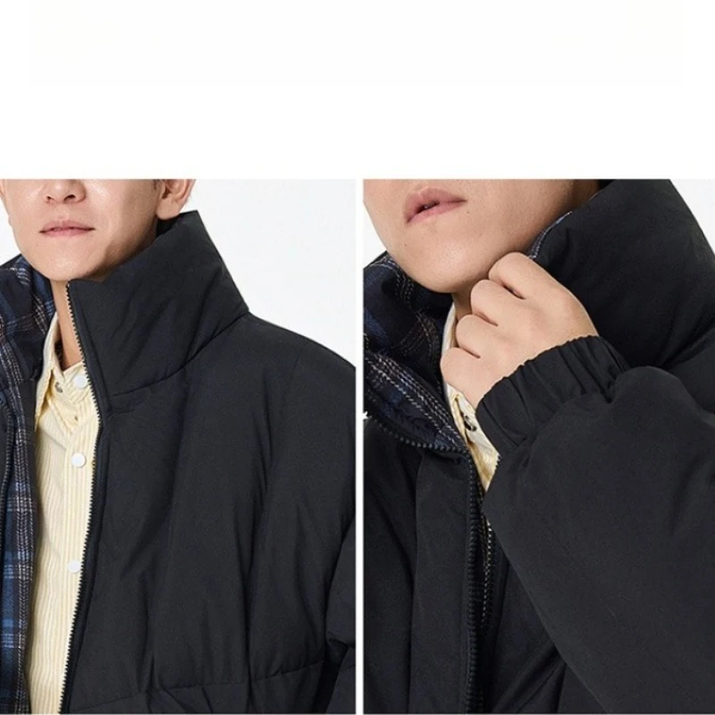 سترة مبطنة بالقطن بياقة واقفة على الطراز الكوري - أسود (أبيض/قهوة) S-3XL مجموعة خريف وشتاء جديدة خفيفة الوزن ودافئة