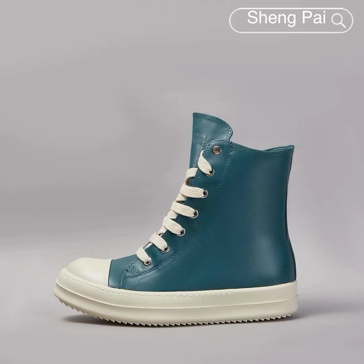 

Men Shoes Leather Casual Cyan High-Top Shoes For Men Sneakers O-wen Luxury Men's Boots Designer Lace-up Women's Ankle Shoes
