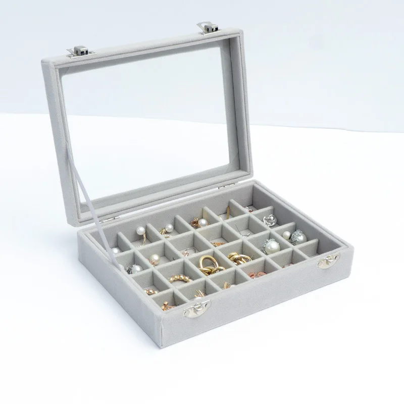 

Transparent gray 24-cell jewelry box with lid - perfect for storing nail art accessories, necklaces, jewelry pieces, earrings,