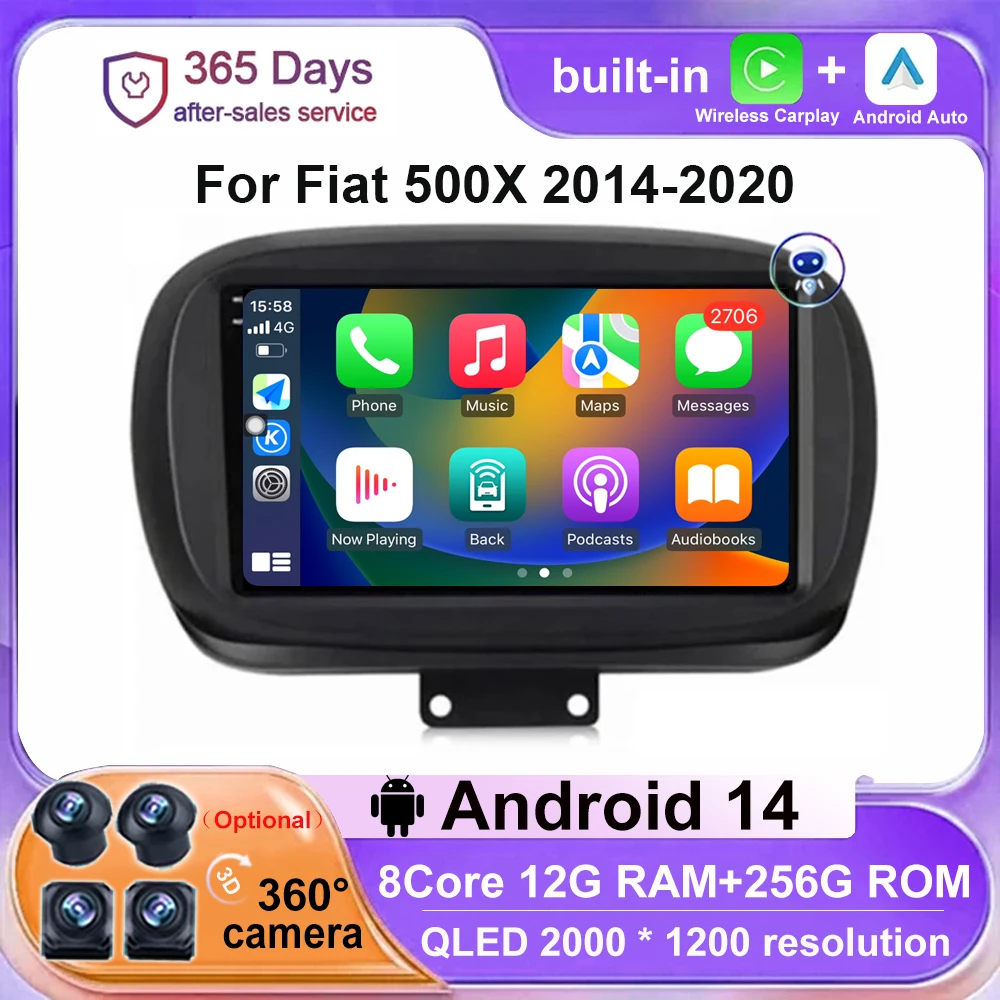 

Android 14 360 camera Car Radio For Fiat 500X 2014-2020 Carplay Auto Multimedia Video Player GPS Navigation Stereo 4G WIFI DSP