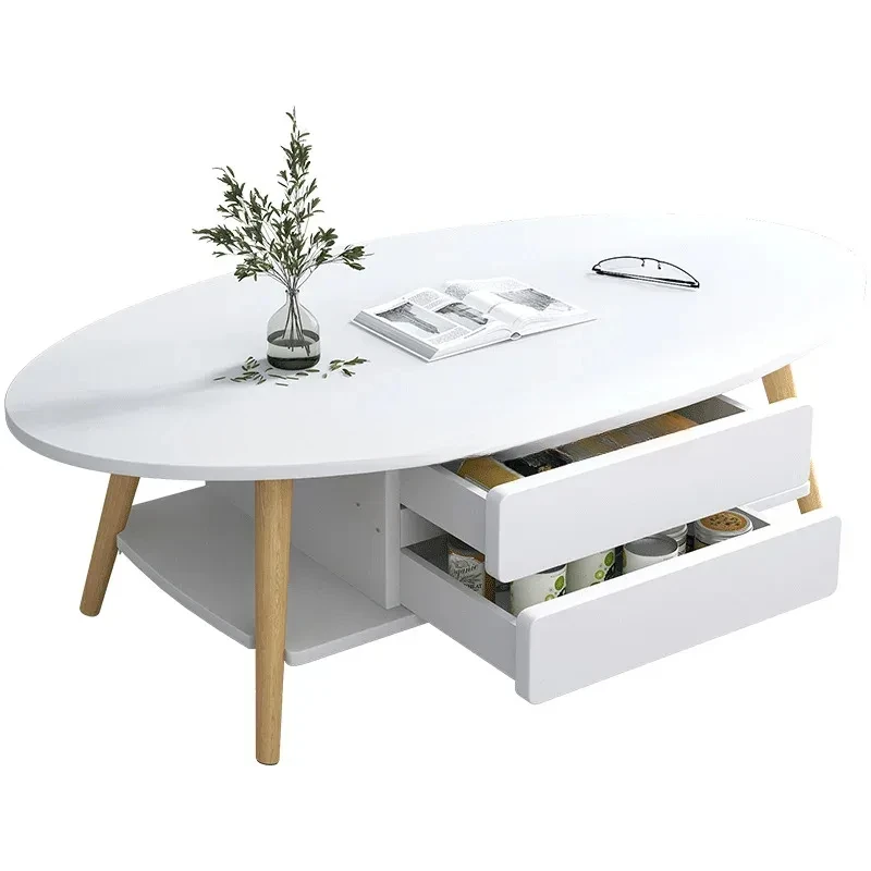 Modern Wood Coffee Table Room Living Room Drawers Extendable White Storage Side Table Mesa Centro Dining Table Home Furniture