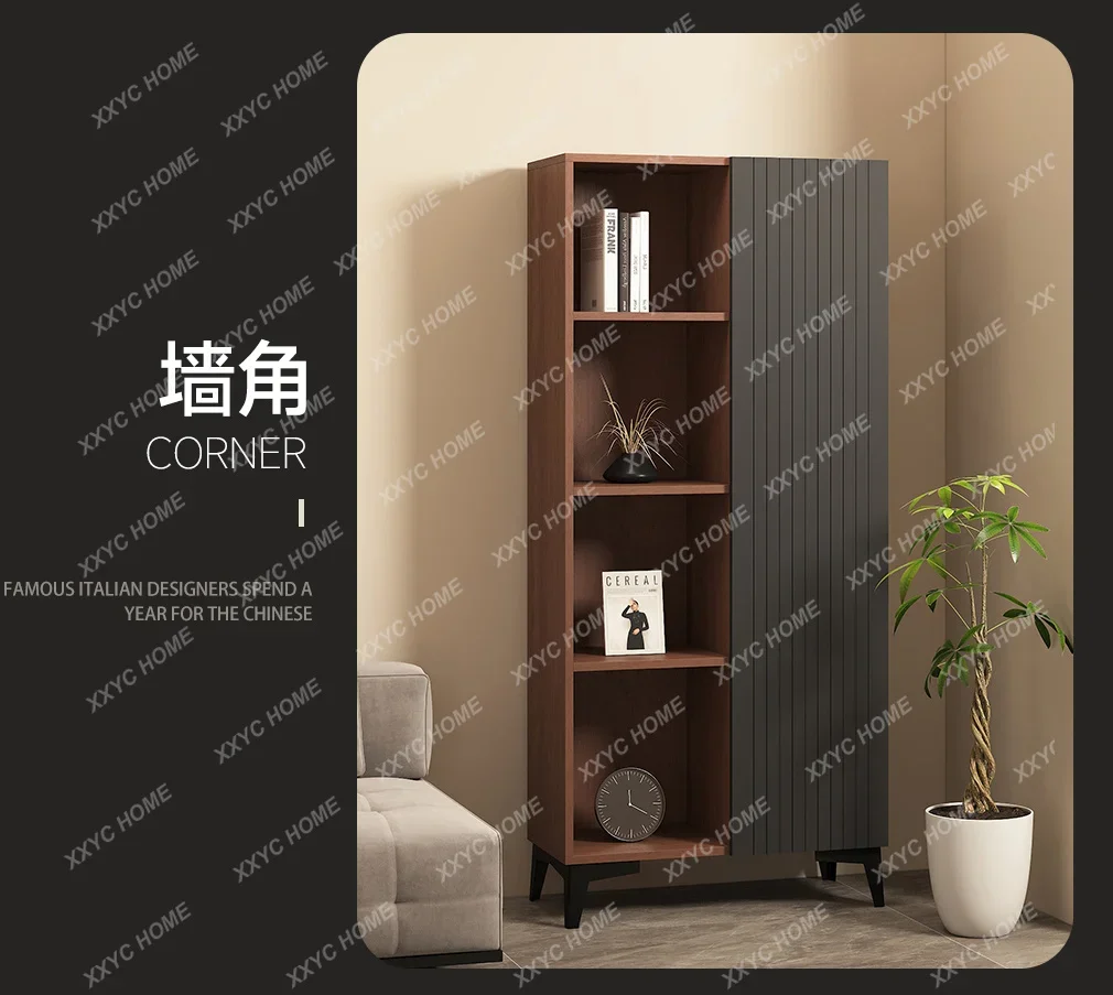 DDSolid wood, integrated floor-to-ceiling living room with cabinet doors, light luxury, high-end shelf customization