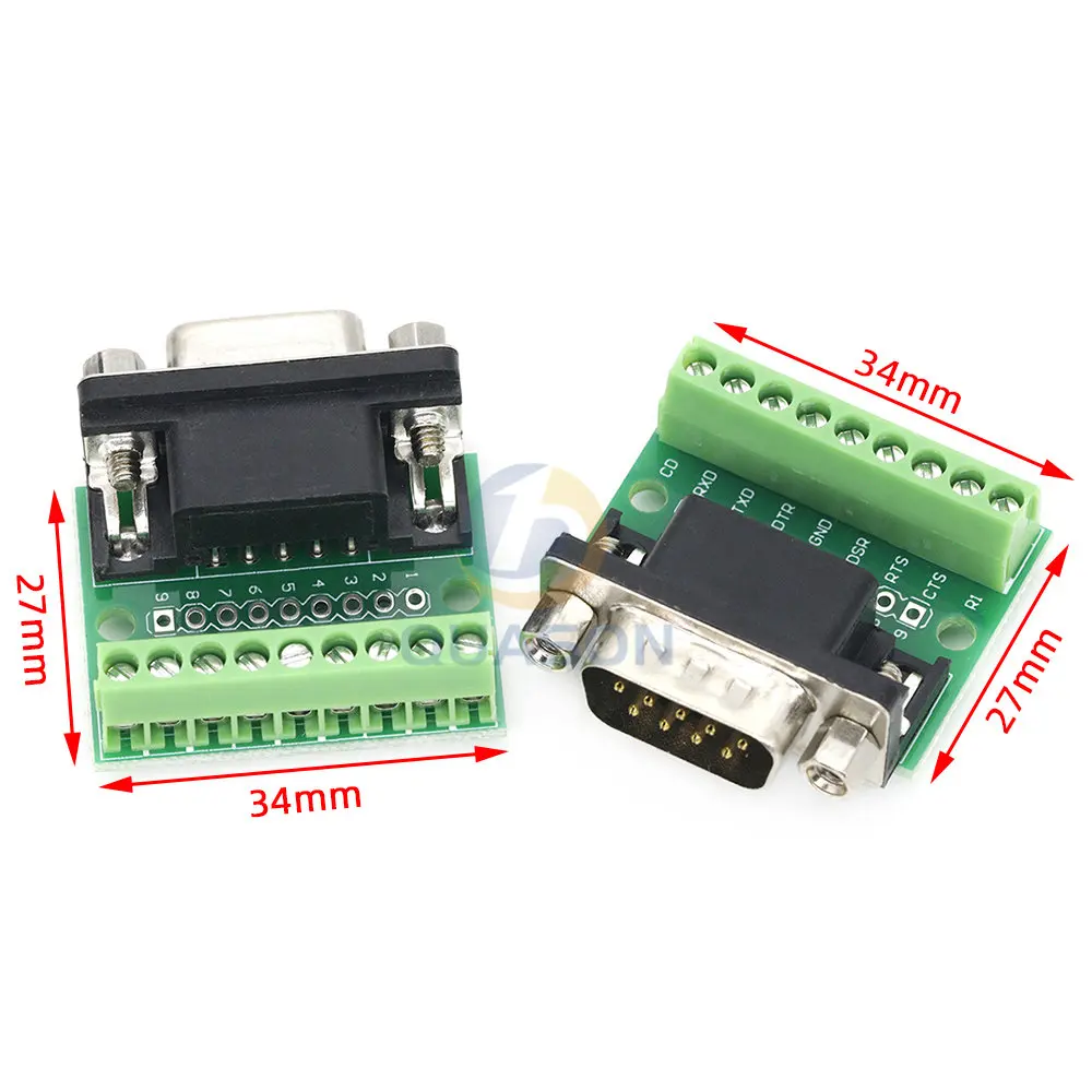 DB9 Male Female Adapter Signals Terminal Module RS232 RS485 Serial To Terminal 9-Pin 9-Hole Connector