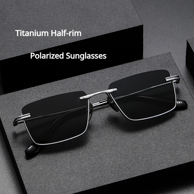 

New Sunglasses with Anti-UV Titanium Half-Rim Frame Support Myopic Lenses Polarized Sunglasses Men Women High-End Goggle Shades