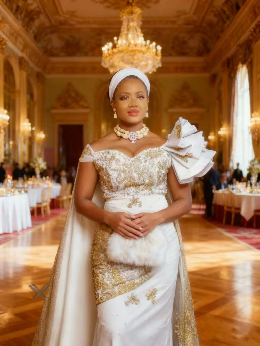 فستان زفاف أبيض نيجيري أفريقي فاخر مع دانتيل مطرز بالذهب عتيق مزين بفيستدو دي نويفال مخصص 0 يُباع بواسطة HJ-Weddi #2