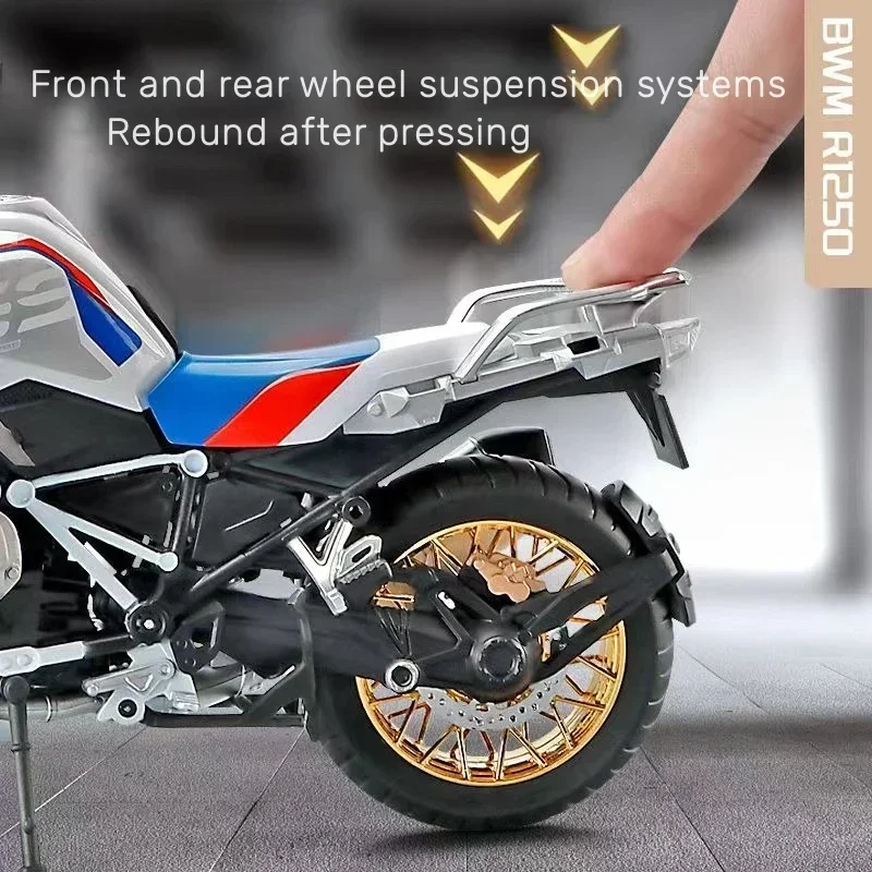 1:9 합금 다이캐스트 체중계 오토바이 모델, BMW R1250GS 오프로드 오토바이, 조명 컬렉션 장식, 어린이 장난감 선물