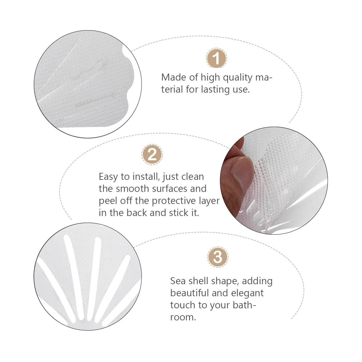 

12pcs Anti Slip Tape For Bathroom Floor Non Slip Stickers Sea Shell Shape Bath Safety Strips For Kitchen Pool Balcony